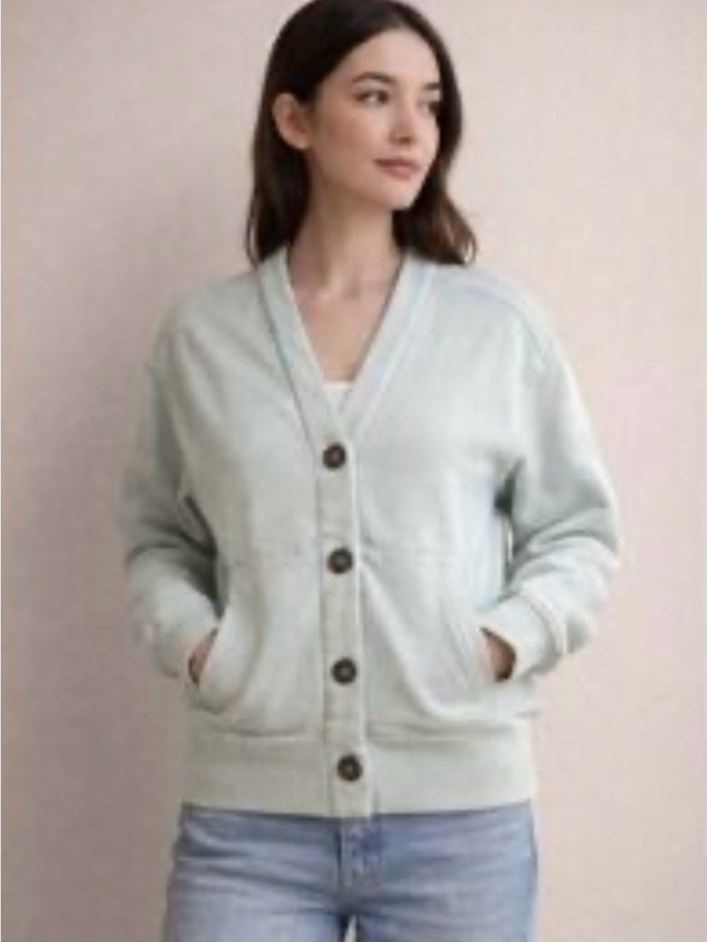 Everlane Pale Mint Button-Front Cardigan